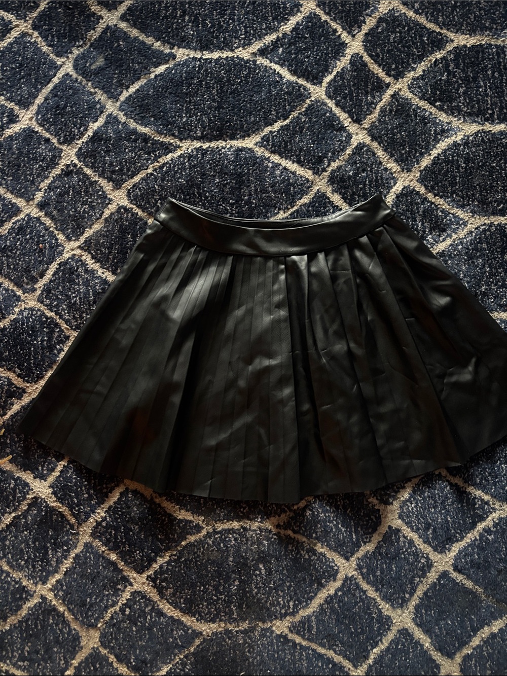 Zara Black Faux Leather Pleated Skater Skirt